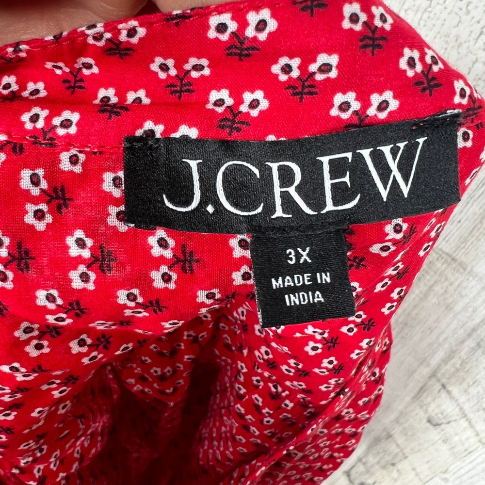 J.Crew Womens 3X Red Floral Button Front Flutter Sleeve Cotton Voile Blouse Top - Picture 3 of 7